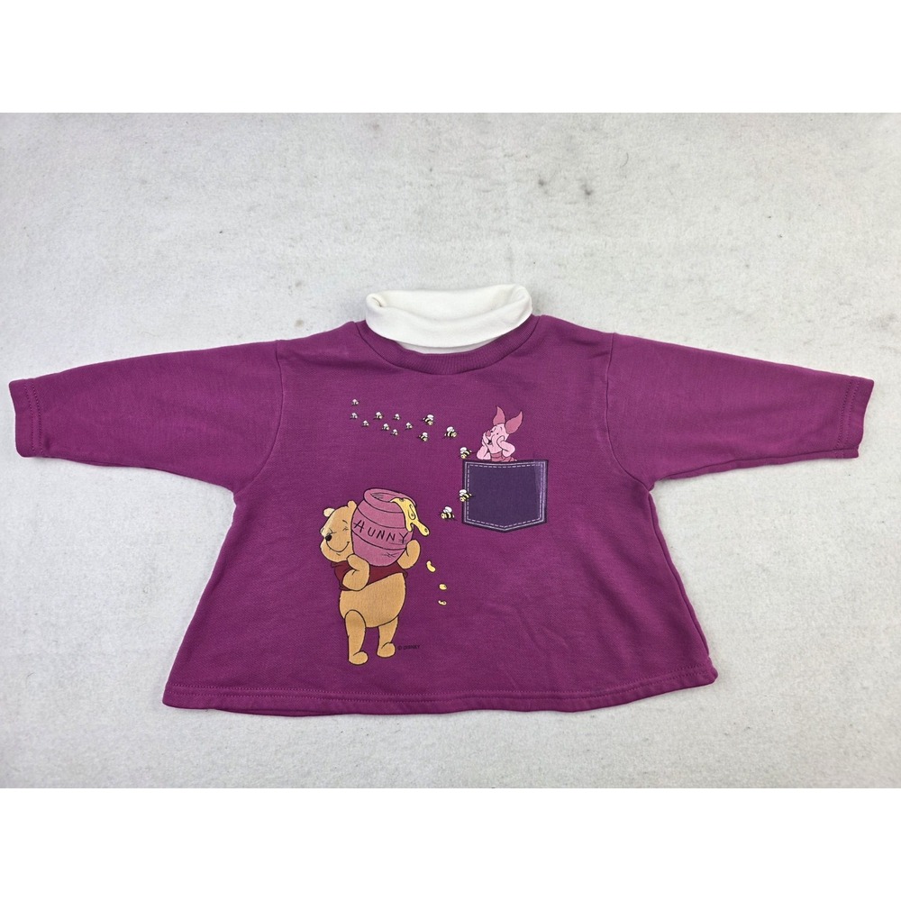 Vintage Winnie The Pooh Piglet Pink Turtleneck Sweatshirt Toddler 2T USA Made